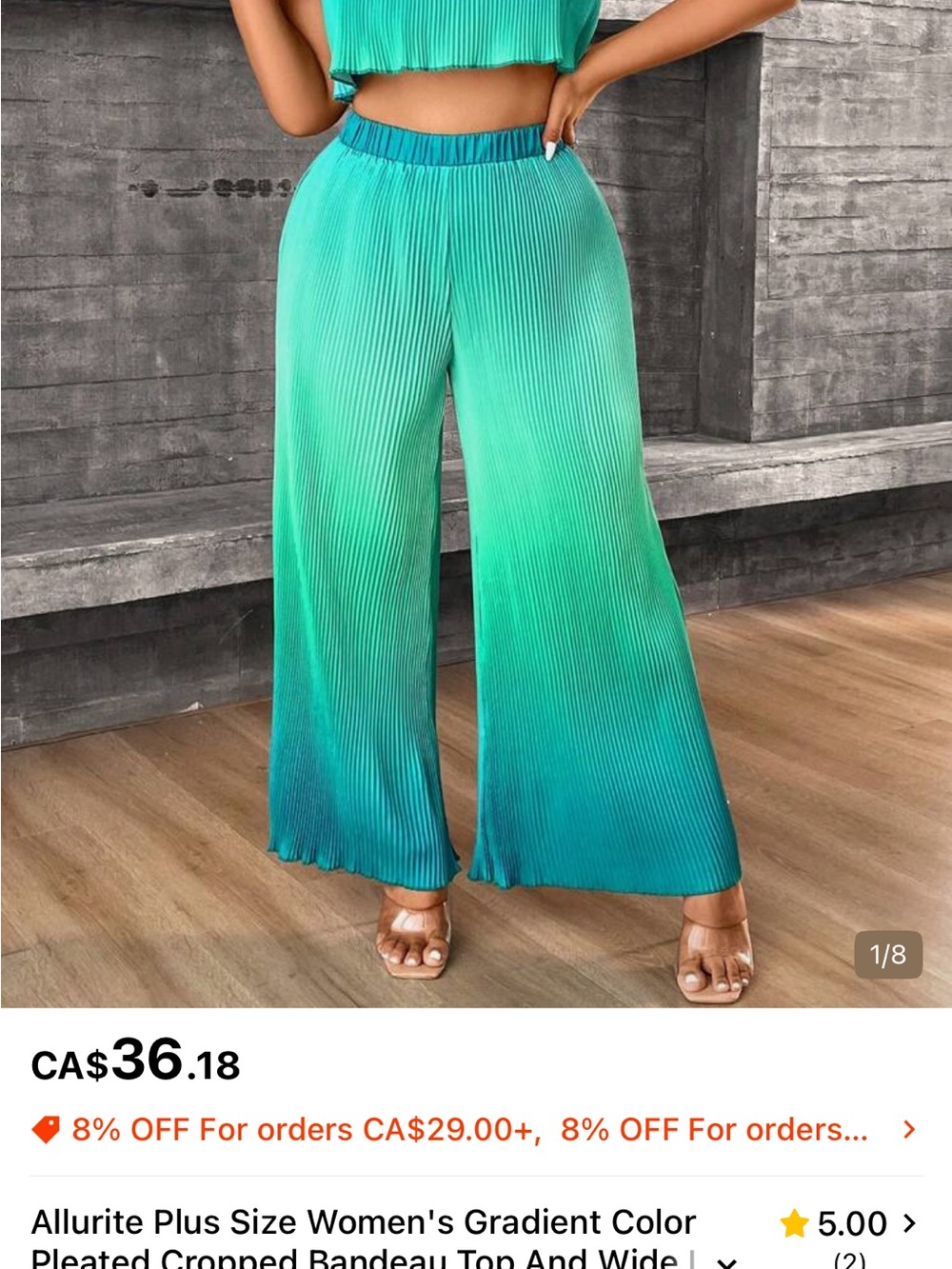 SHEIN Gradient Teal to Blue Pleated Wide-Leg Pants Set